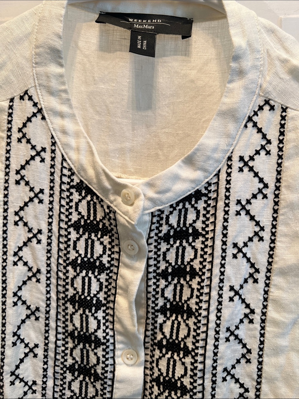 Weekend Max Mara Cream Sleeveless Tunic with Black Embroidered Front. SALE PRICE